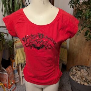 Women's Harley Davidson SS Laced Sides Cropped Tee Sz L Fits Med